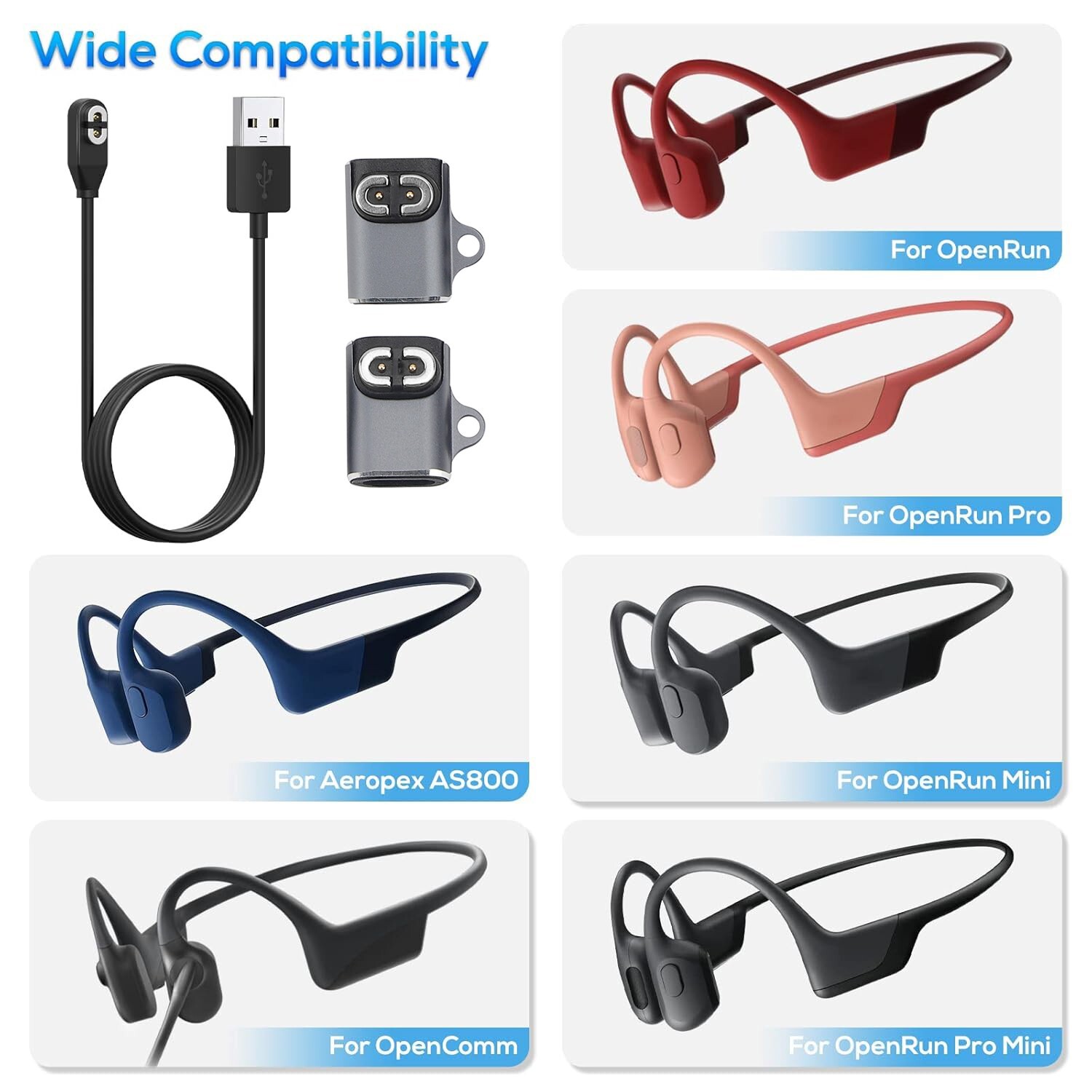 3.3ft USB Charging Cable For Shokz OpenRun S803/Openrun Pro/OpenComm ASC100SG