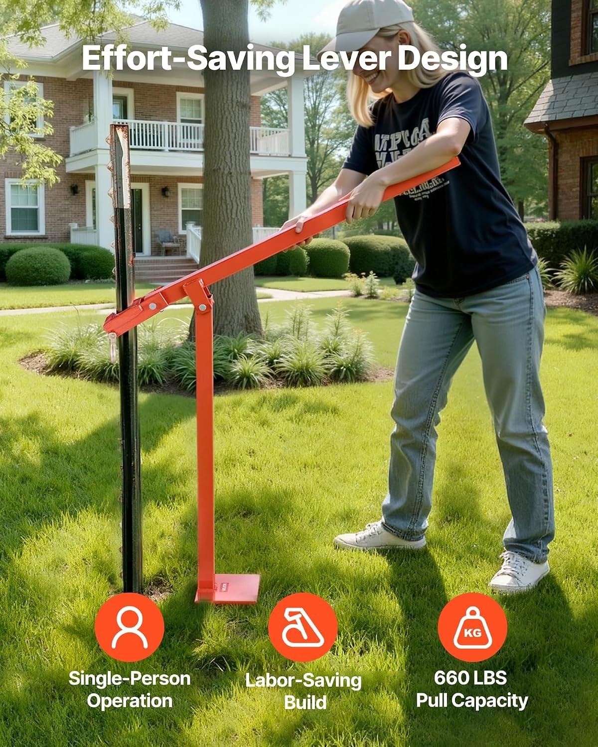 Efficient 36" T Post Puller Tool with Wide Base - Perfect for Stumps & Posts