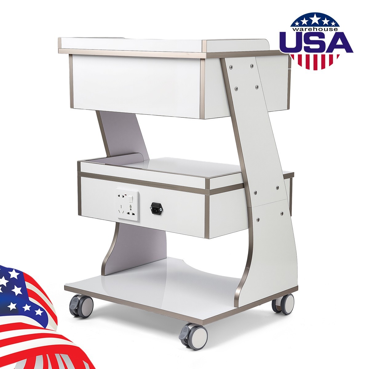 Dental Storage Cabinet Double-Drawer 3 Layer-Tier Cart Tools Socket High-Gloss