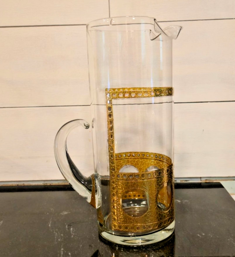 West Virginia Glass PISA Cocktail Pitcher Gold Mid century barware martini Bar