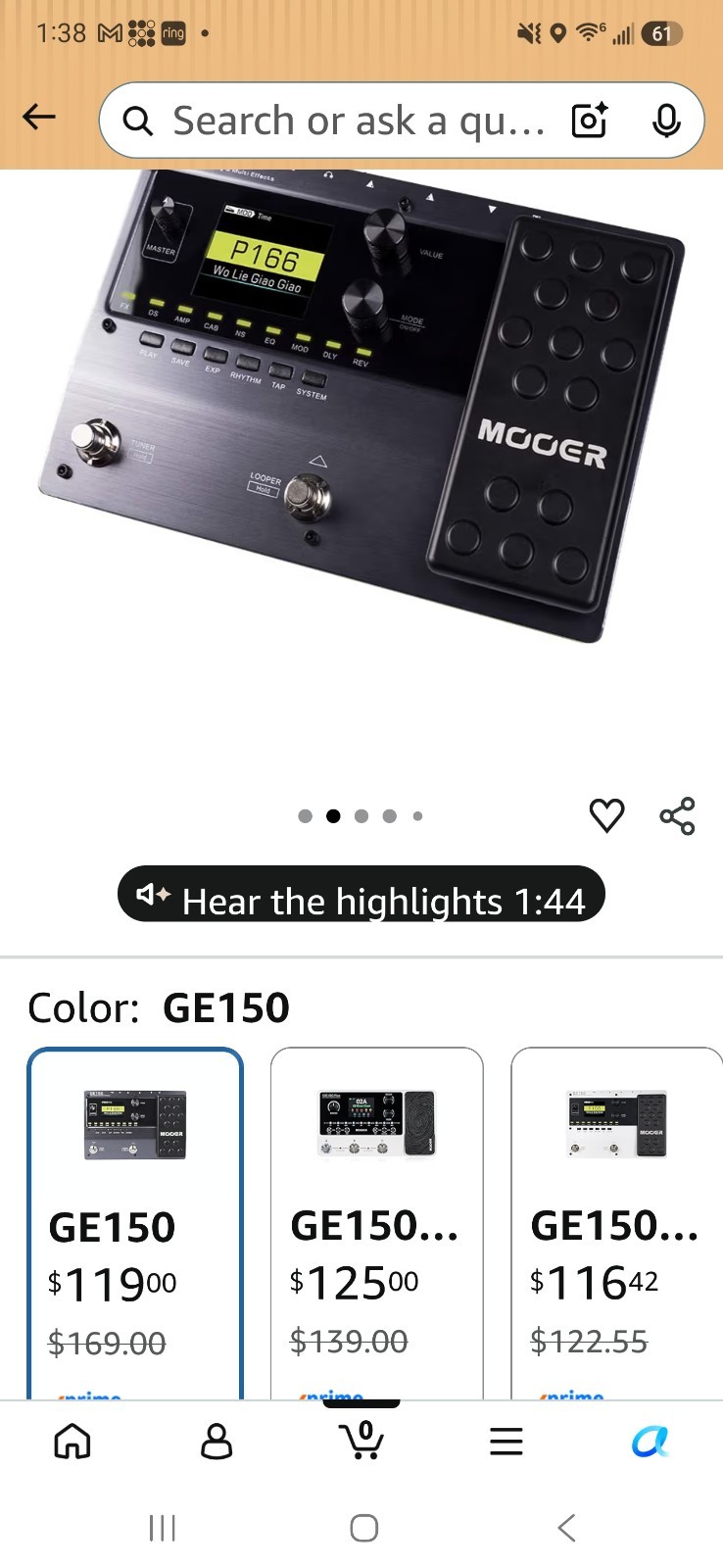 MOOER GE150 Digital Amp Modeling Multi-Effects Processor Pedal w/ Expression