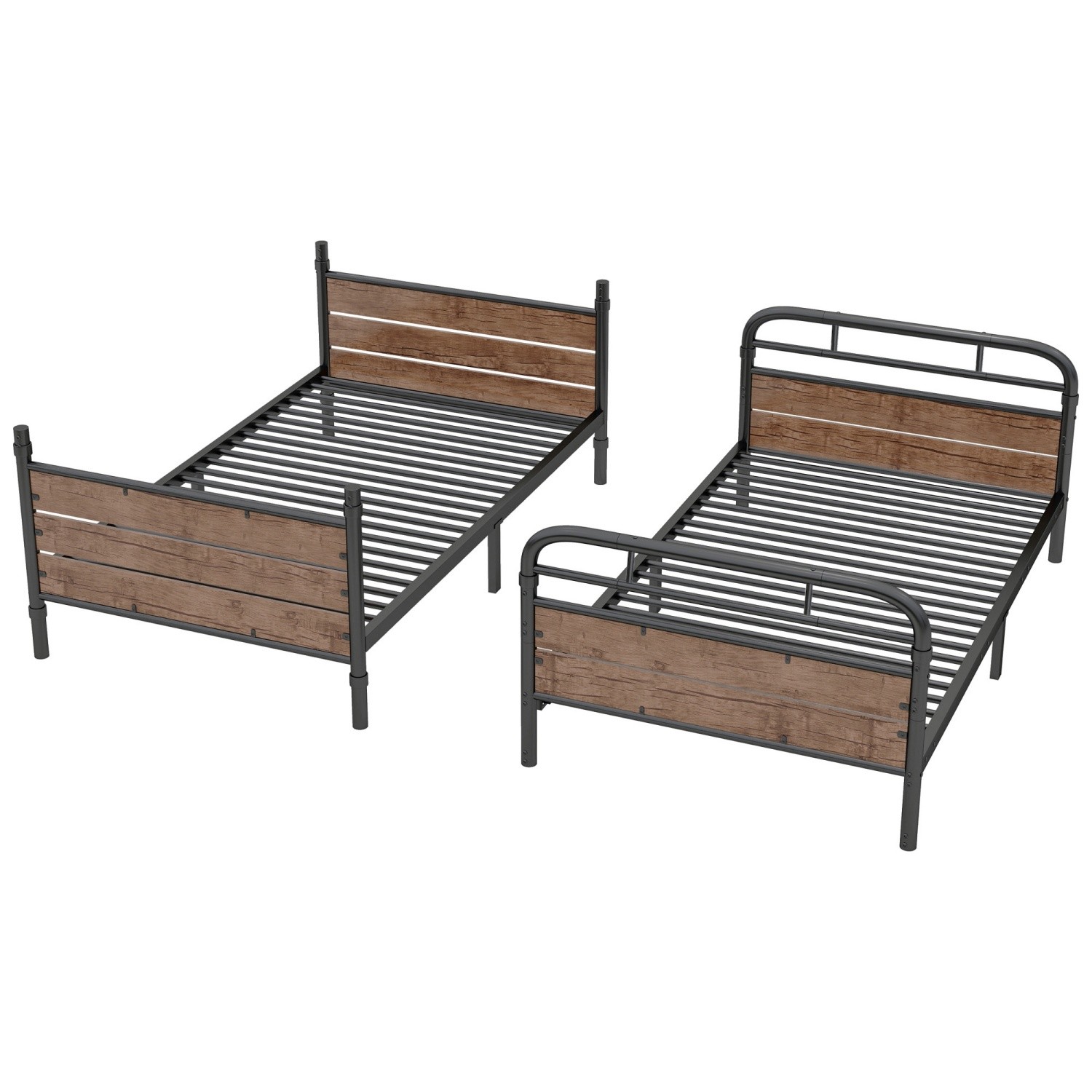 Twin XL Over Twin XL Metal Bunk Bed Converts to 2 Beds w/ 2 Drawers & LED Light