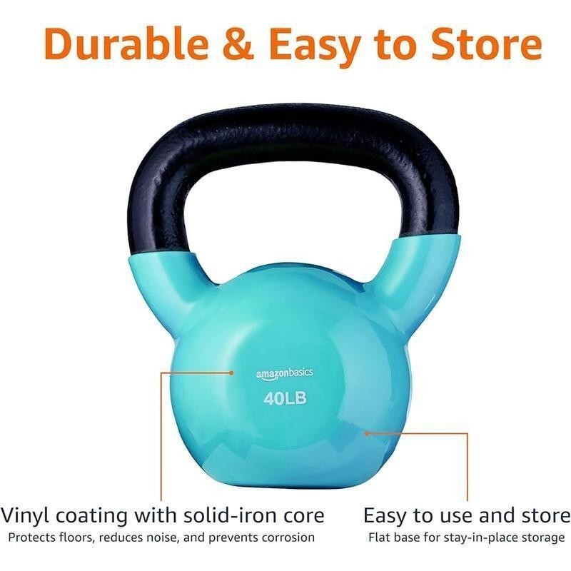 40lb Kettlebell Solid Cast Iron Vinyl Coating Strength Training Fitness Exercise