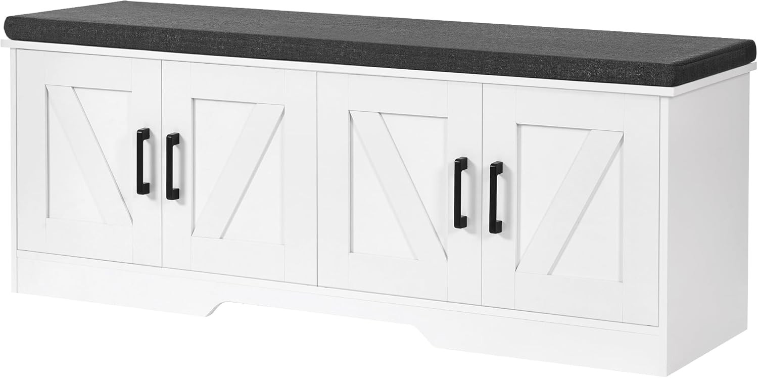 2-Tier Storage Bench 47.2" Wide Shoe Bench W/ Padded Seat Cushion Entryway Bench