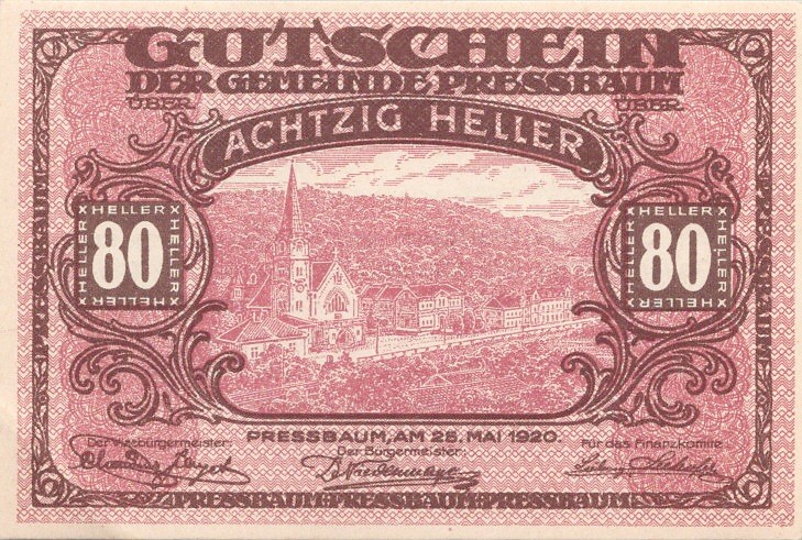 Austria Notgeld Pressbaum 80 Heller 1920 Vintage Paper Money Banknote VF