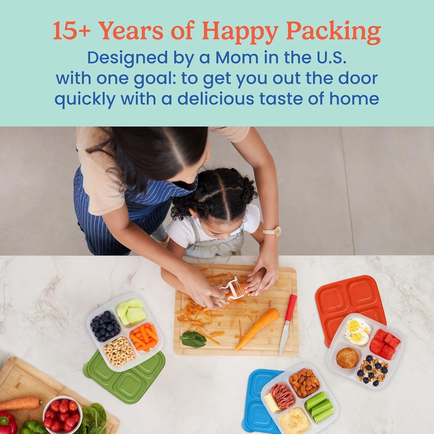 Easyboxes 4-Compartment Snack Containers - 8-Piece Set with 4 Trays & 4 Custo...