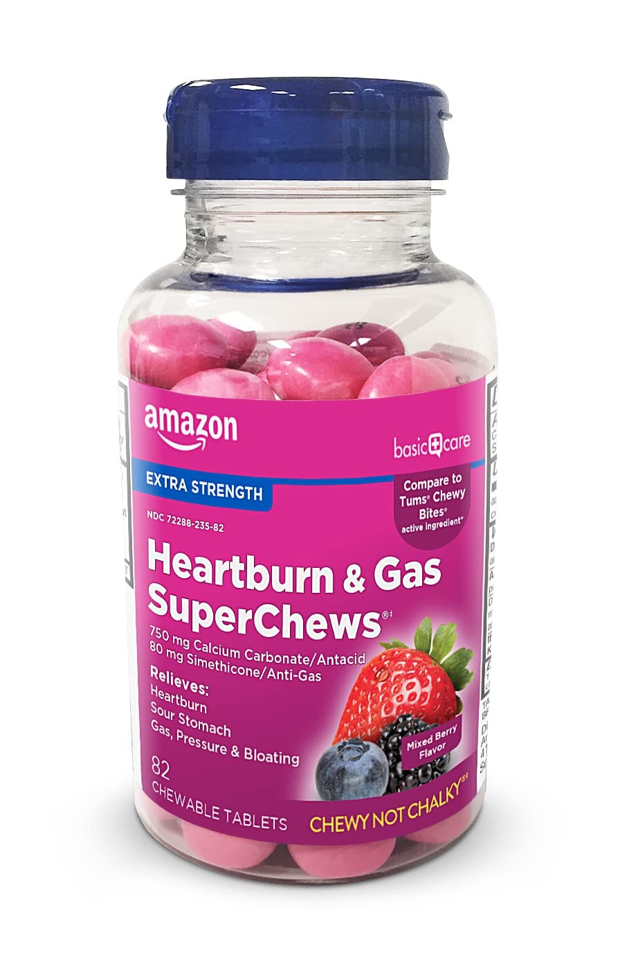 Amazon Basic Care Heartburn & Gas SuperChews 82 Count (Pack of 1), Mauve