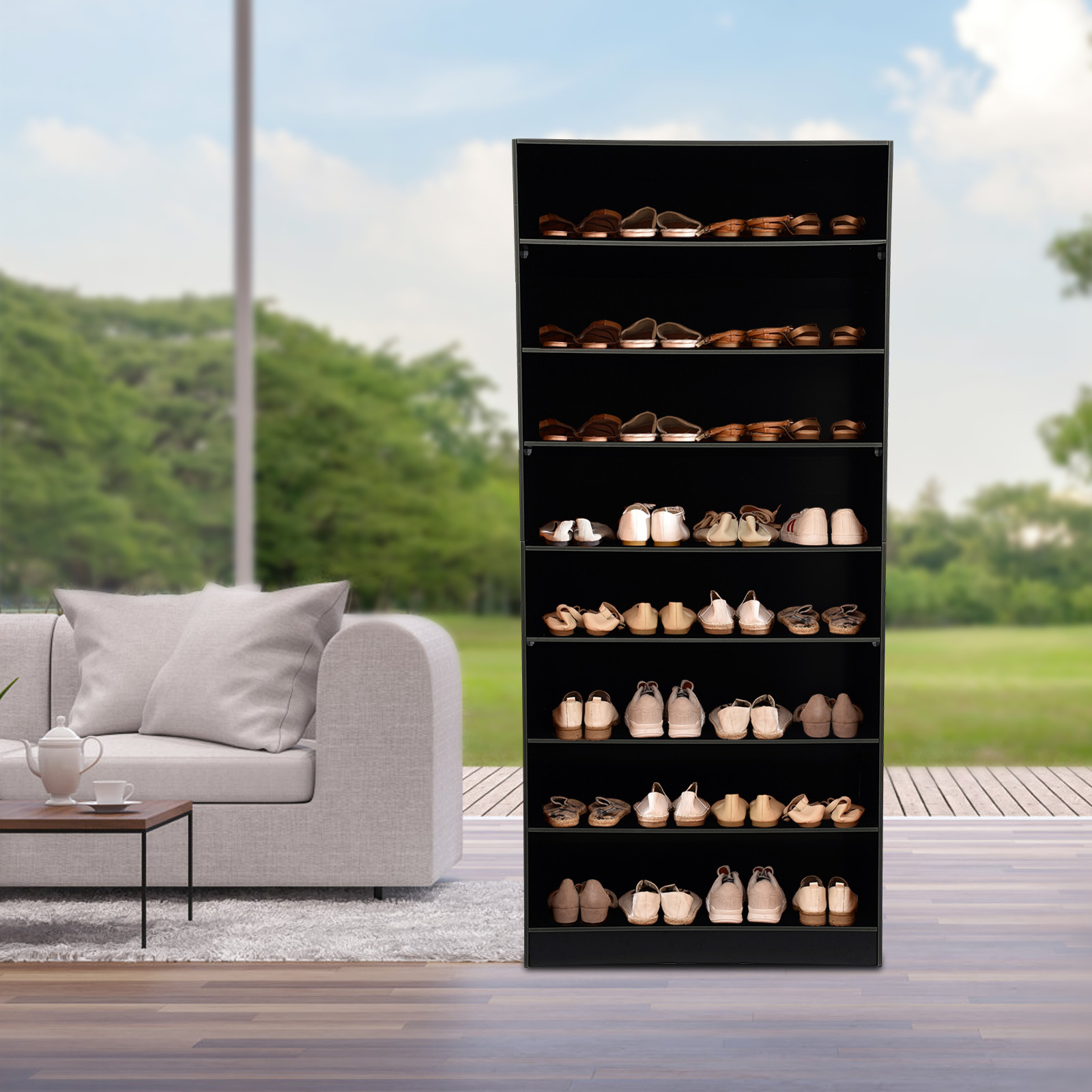 8 Tiers Shoe Cabinet Modern Shoe Shelves Black Shoe Storage Rack Shoe Organizer