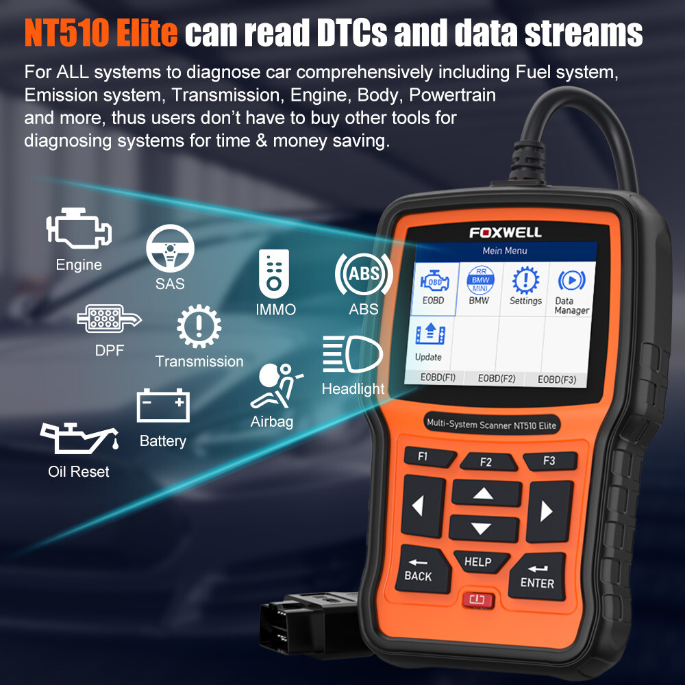 Foxwell NT510 Elite OBD2 Scanner Diagnostic For GM Full System ABS SRS DPF TPMS