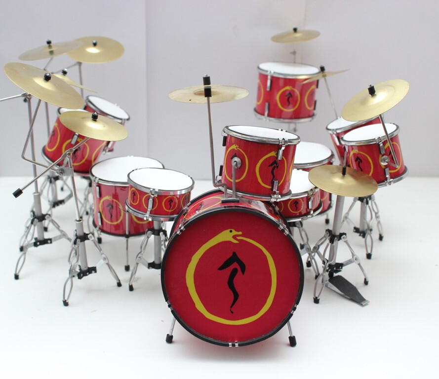 Miniature Drum Set Kit Red Snakes and Arrows Drum Set Replica for Display Only