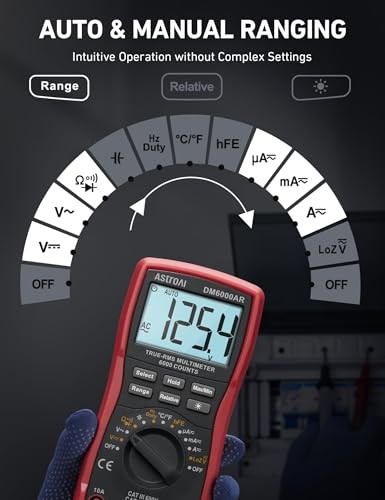 Digital Multimeter TRMS 6000 Counts Volt Meter Ohmmeter Auto-Ranging Black