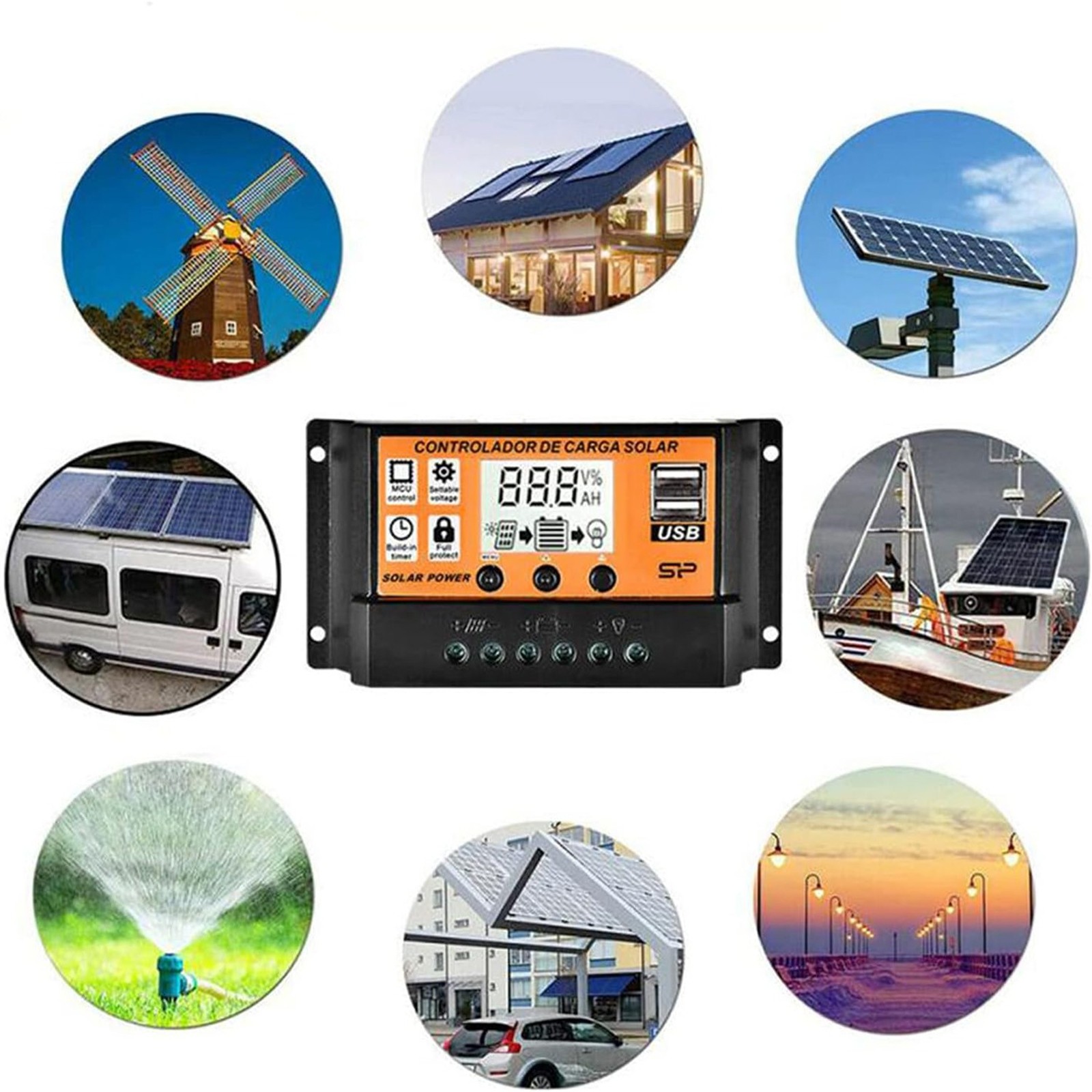 12V/24V PWM Solar Charge Controller 100A Dual USB LCD Regulator Panel Charger