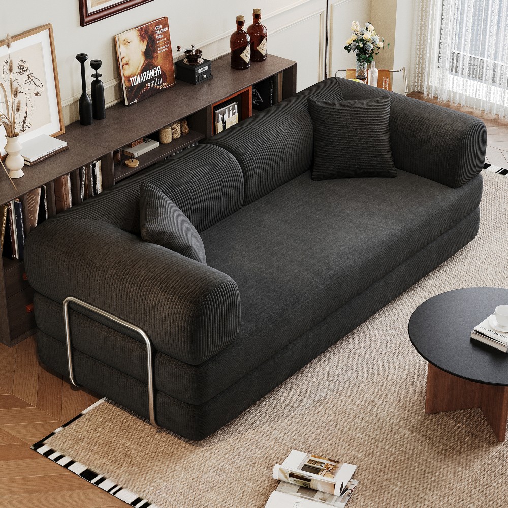 Compression Sofa, Convertible Floor Sofa Bed, Futon Couch Sleeper Bed, Black