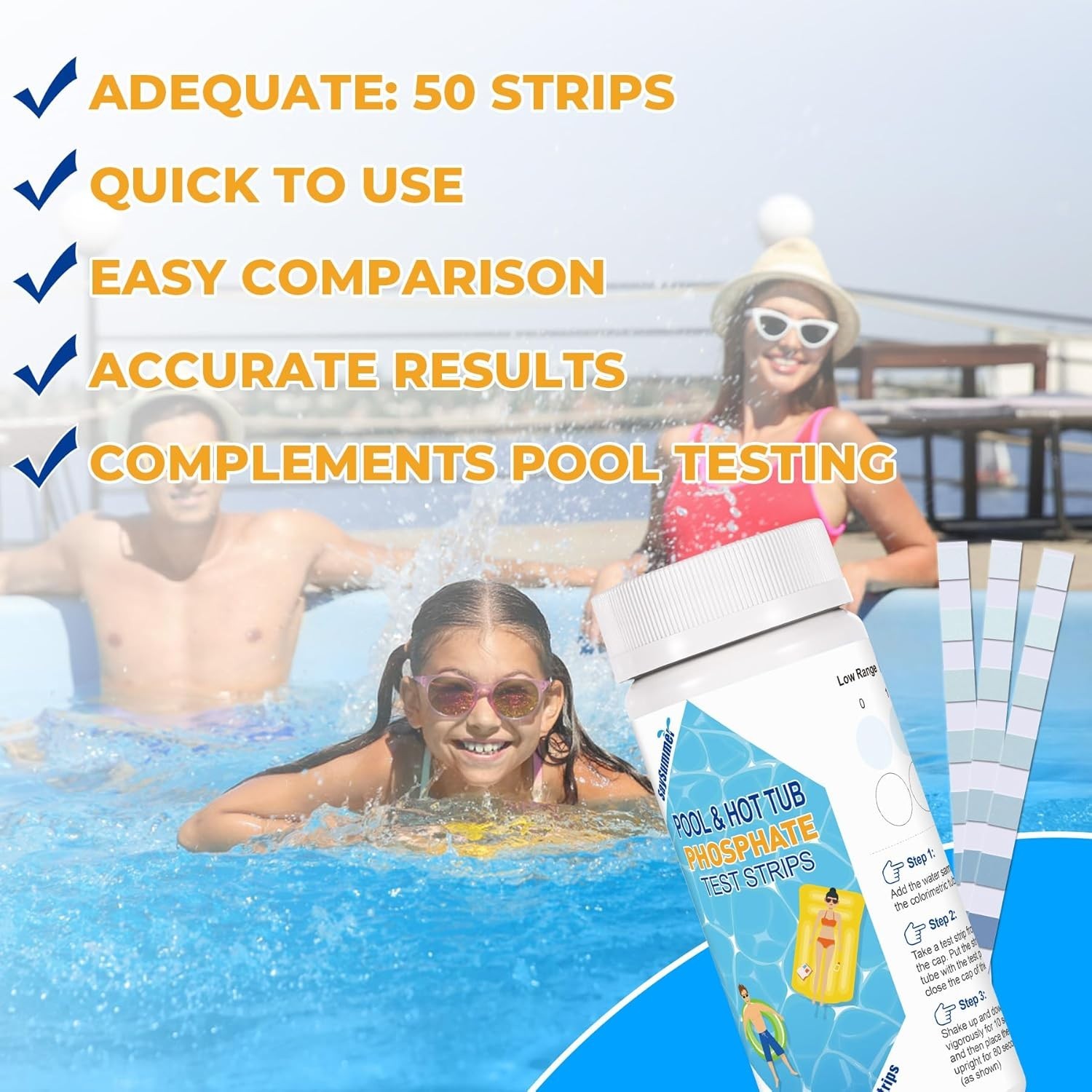 Pool & Hot Tub Phosphate Kit 50 Strips Water Quality Testing