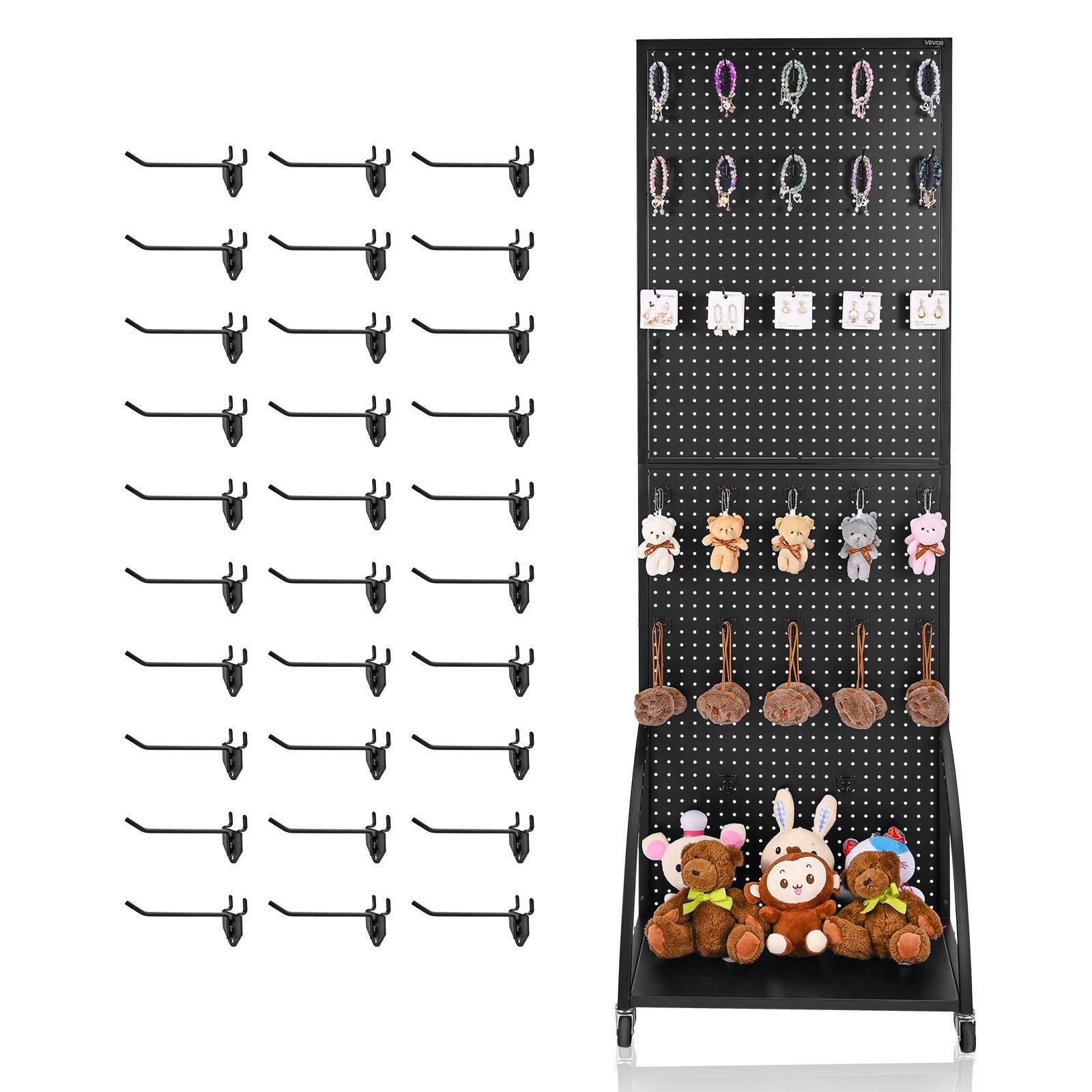 VEVOR Pegboard Display Stand 30 Hooks Pegboard Panels Display with a Plate Black