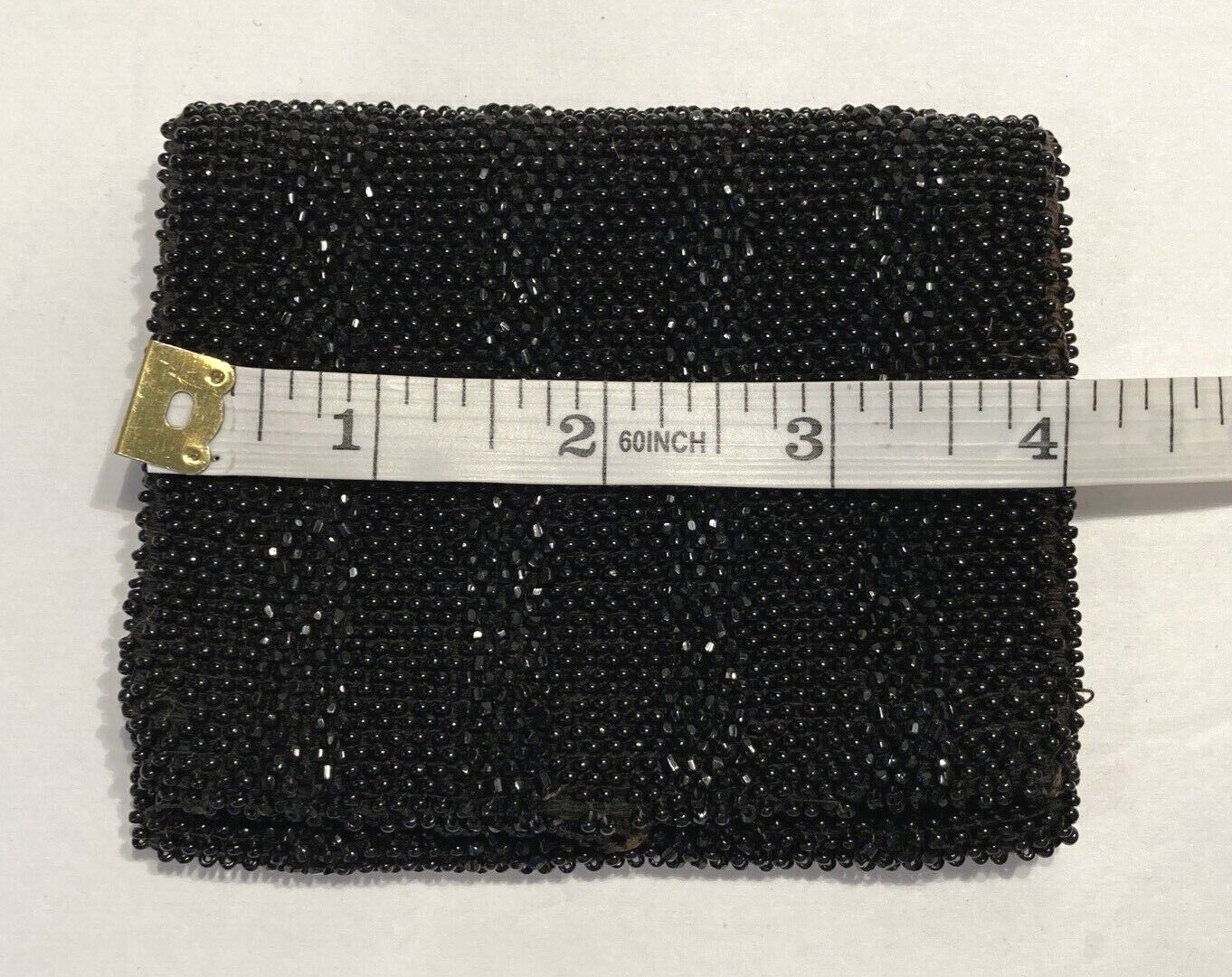Mini Black Beaded Purse from Czechoslovakia - 4" x 3.5"