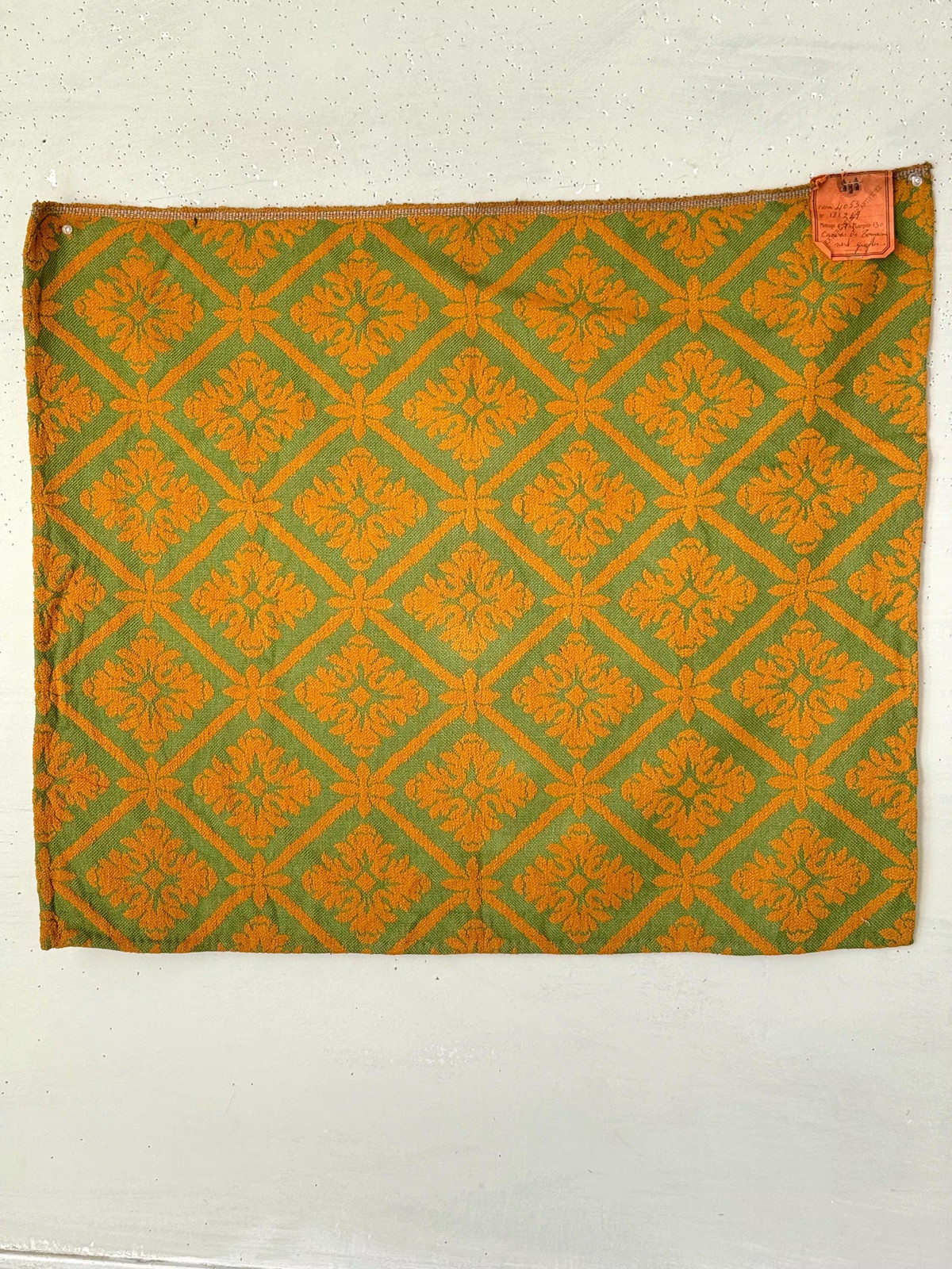 28x24 Green orange Antique French fabric sample swatch Fortin vintage unused do