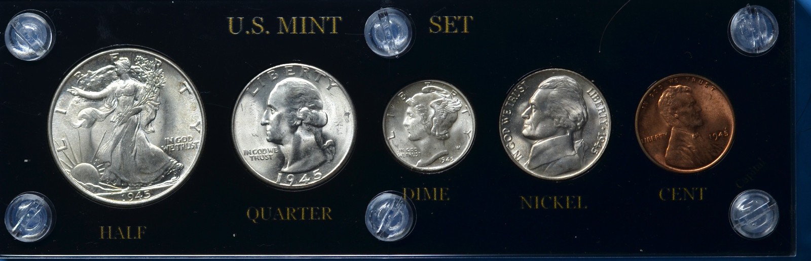 1945 P US Mint Silver MINT SET CHOICE/GEM BU RED CENT in a BLACK Capital Holder