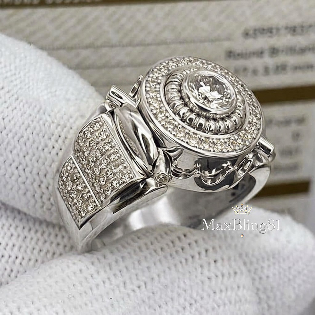 MEN'S CUBIC ZIRCONIA HIP HOP SILVER PLATED FASHION LUXURY PINKY RING SIZE 8~13