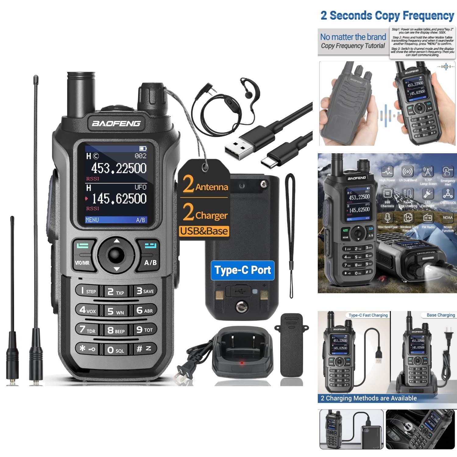 Baofeng UV-21R Ham Radio Handheld Long Range 999 Channels NOAA Weather VOX