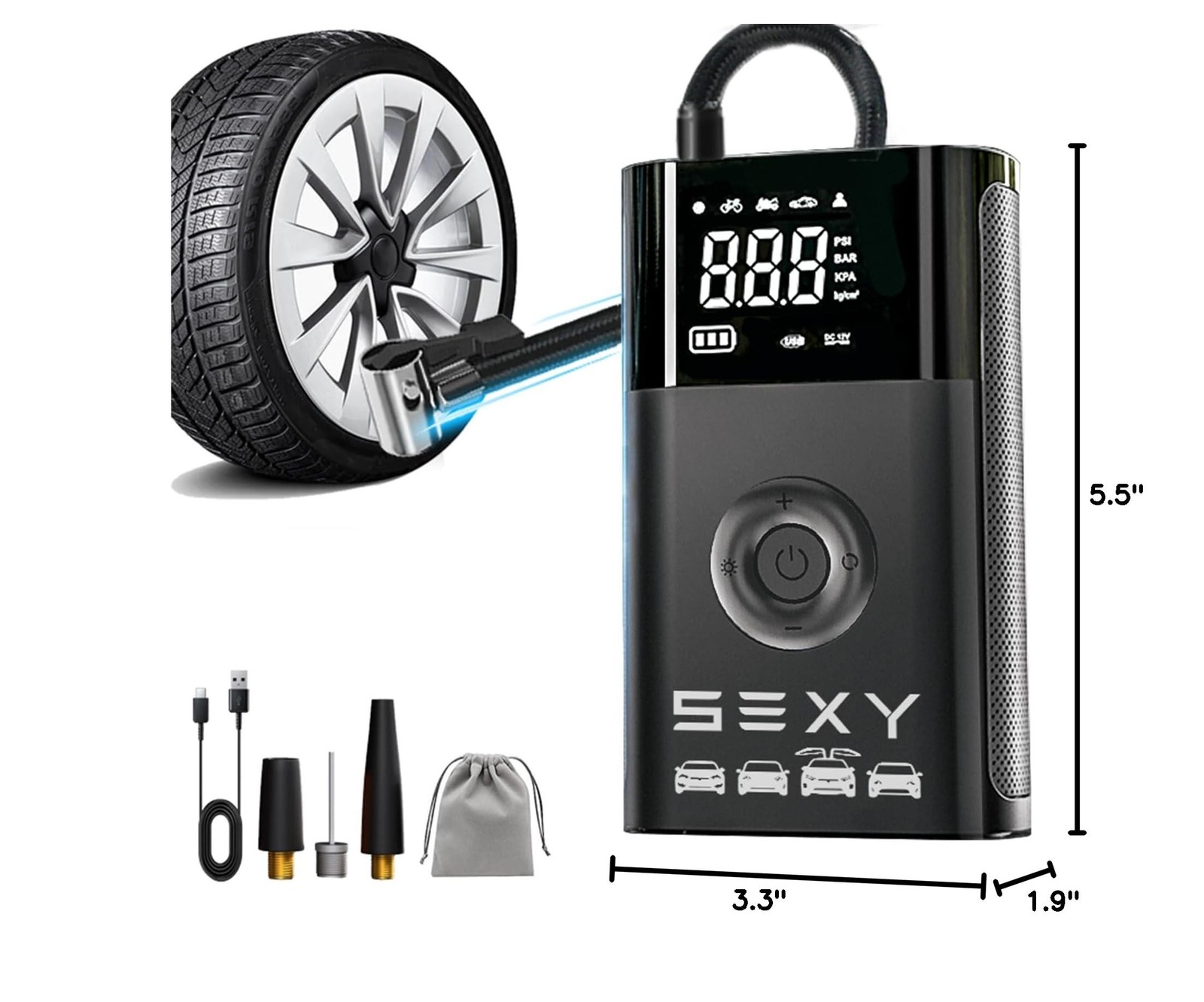 Tire Inflator Air Compressor for Tesla Model 3 Y X S, Cordless Portable Air P...