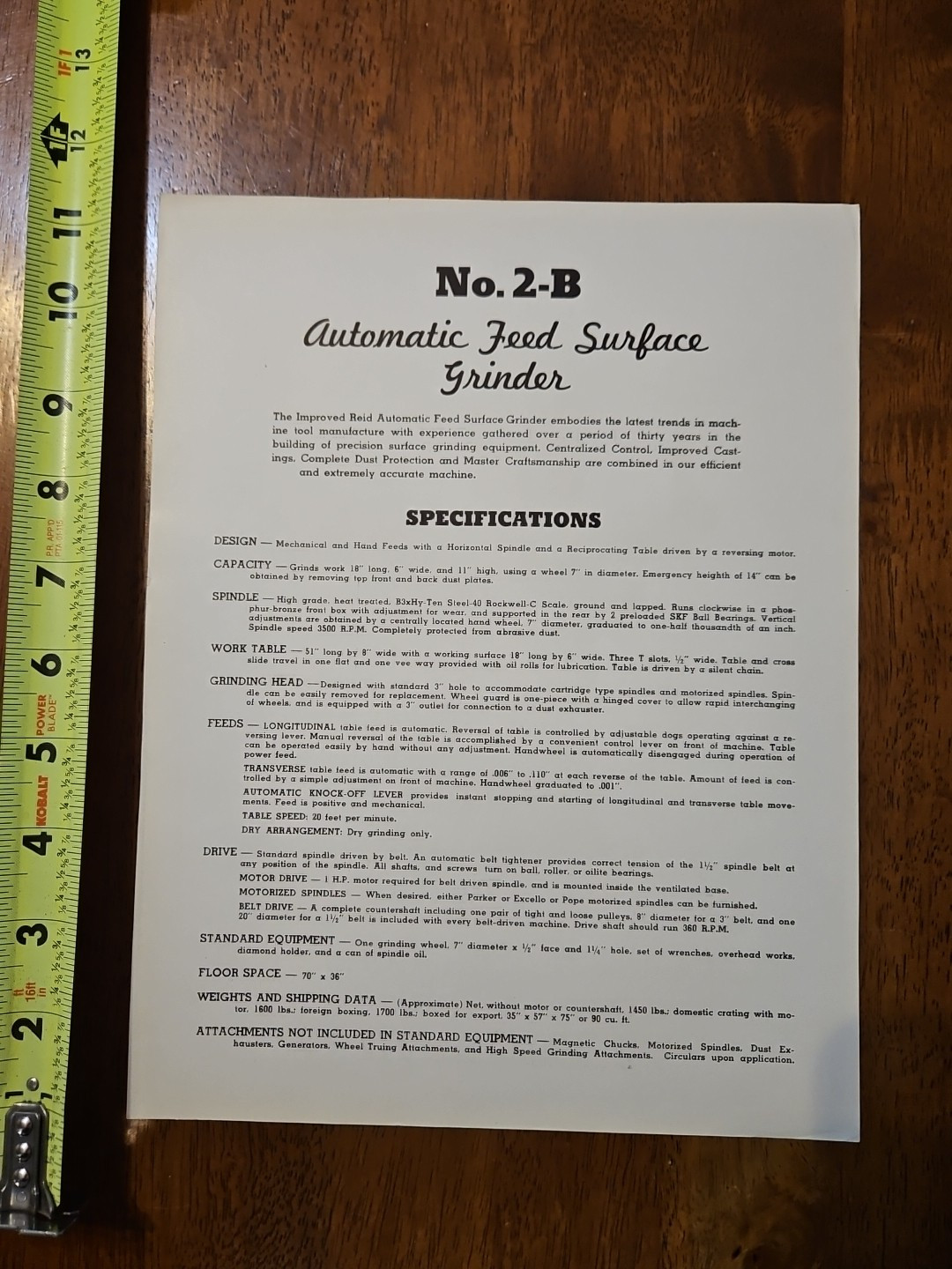 REID PRECISION GRINDERS MODEL 2-B SHEET NO RED #1