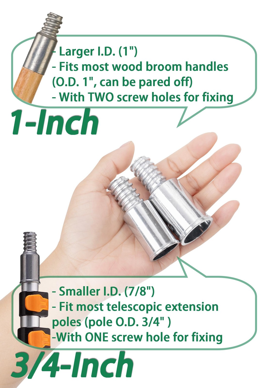 EESC2Y Threaded Tips Replacement for Extension Poles 1 in & 3/4 in, Sliver
