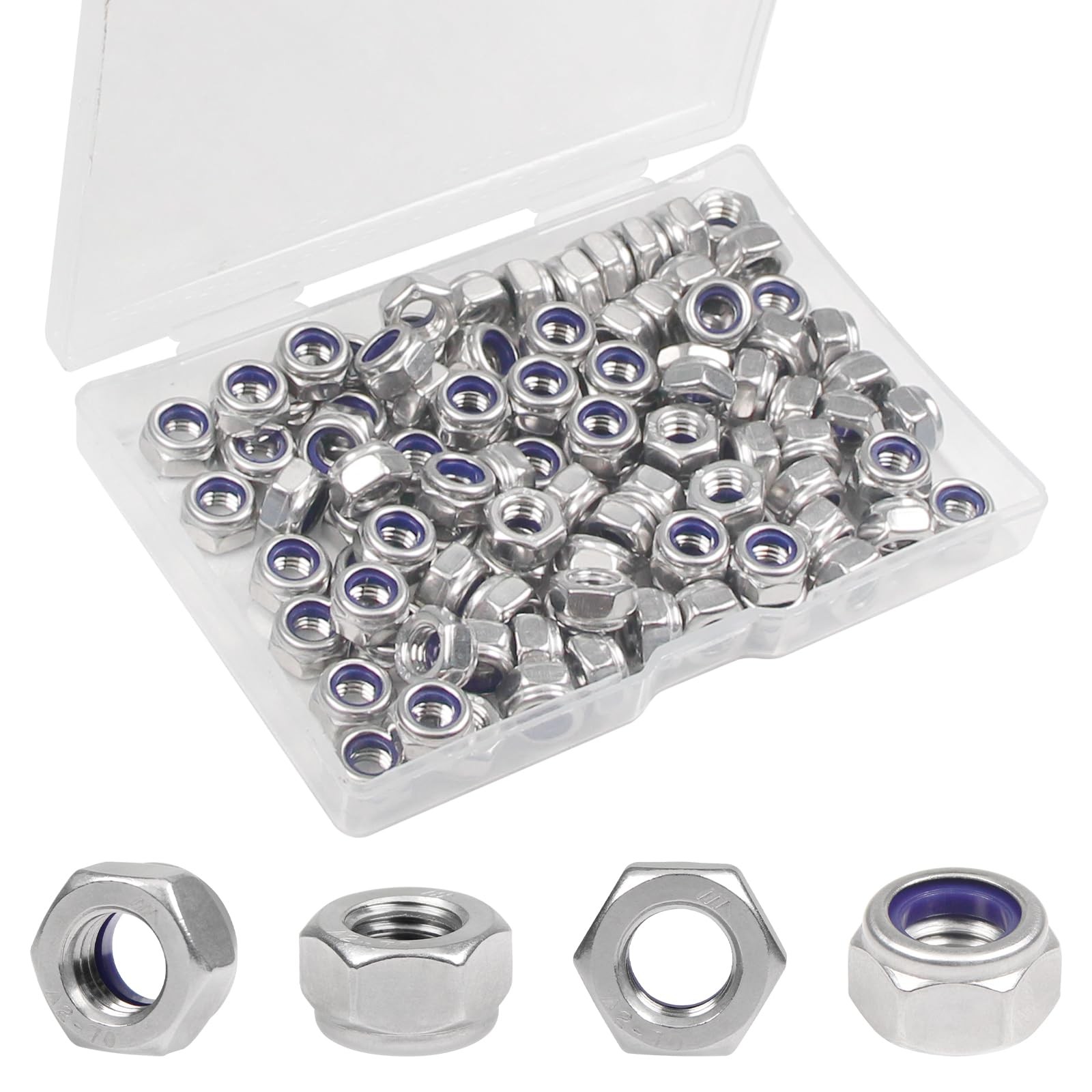 Yinpecly 100PCS M6 Locknuts M6x1.0mm Nylon Insert Hex M6x1mm;100 PCS, Silver