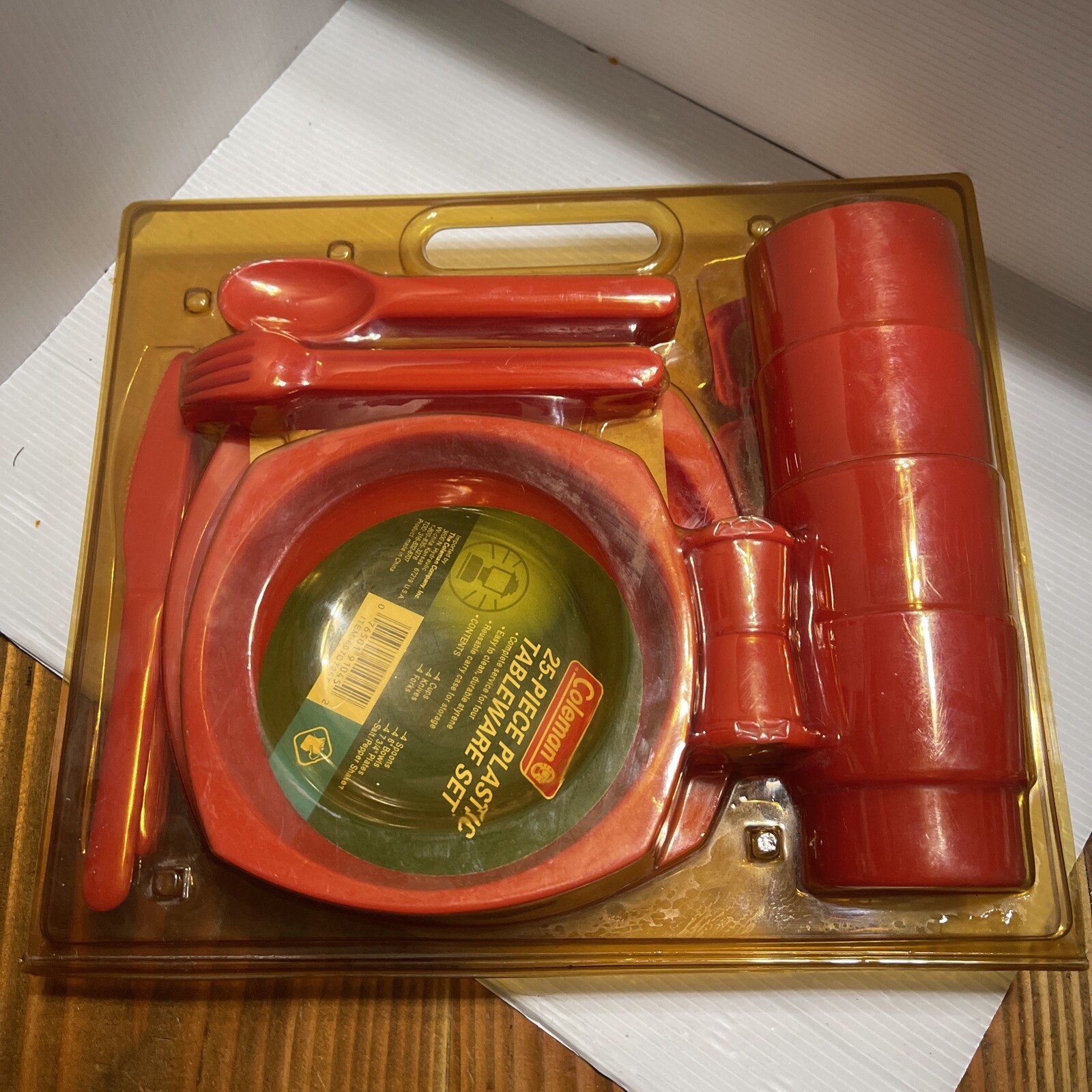 Vtg Coleman Camping Dishes, Tableware Set 23 Pc For 4ppl Thick Plastic Red Read