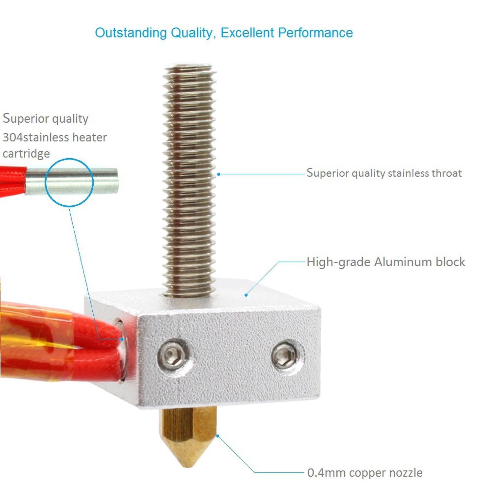 3D Printer MK8 Assembled Extruder Hotend Kit 1.75 to 0.4mm Nozzle Heating Block