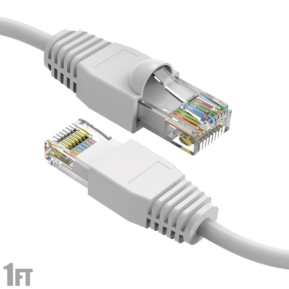 1FT Cat6A RJ45 Network LAN Ethernet UTP Patch Cable Cord Gold Copper Wire White