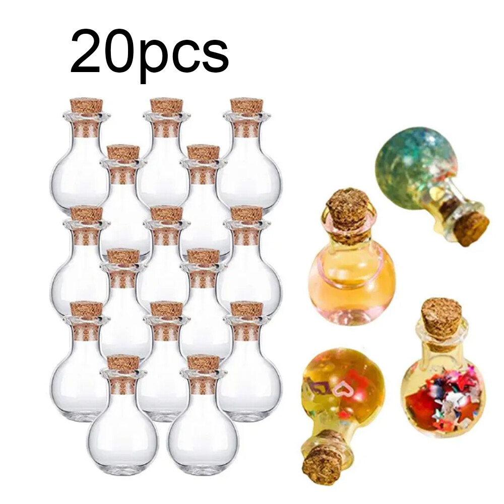 20PC Small Mini Glass Bottles with Wooden Cork-Tiny Wishing Vials for Art Craft