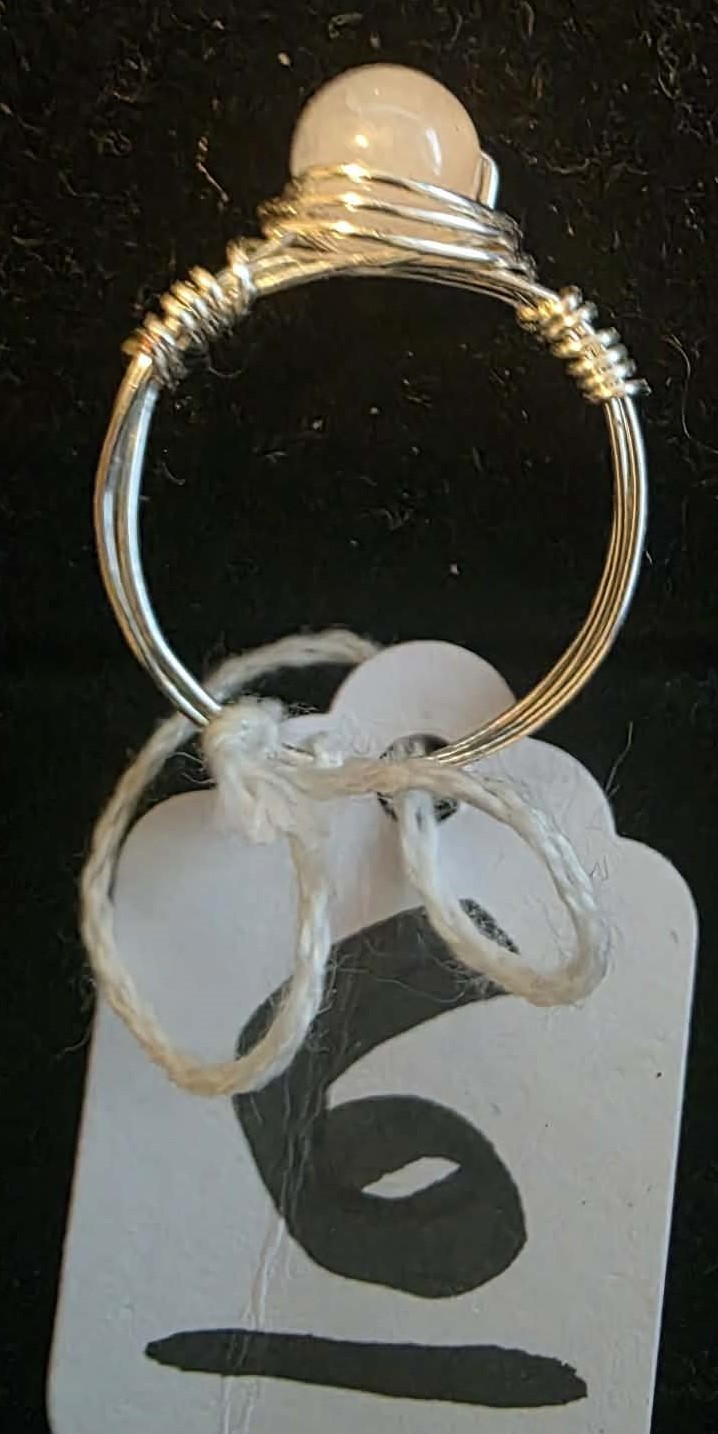 Handmade size 6 wire-wrapped Rose Quartz rings with Silver-Plated wire