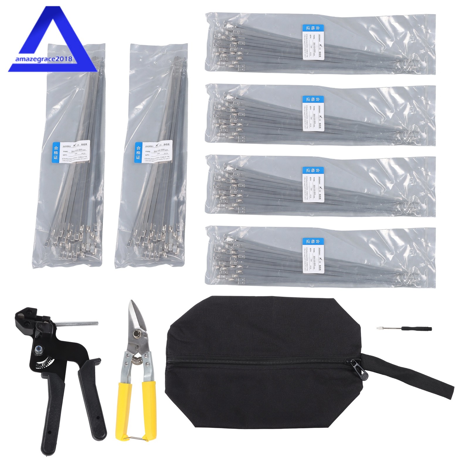 Stainless Steel Cable Tie Gun W/ 300 Cable Ties, Heavy-Duty, 200 LBS