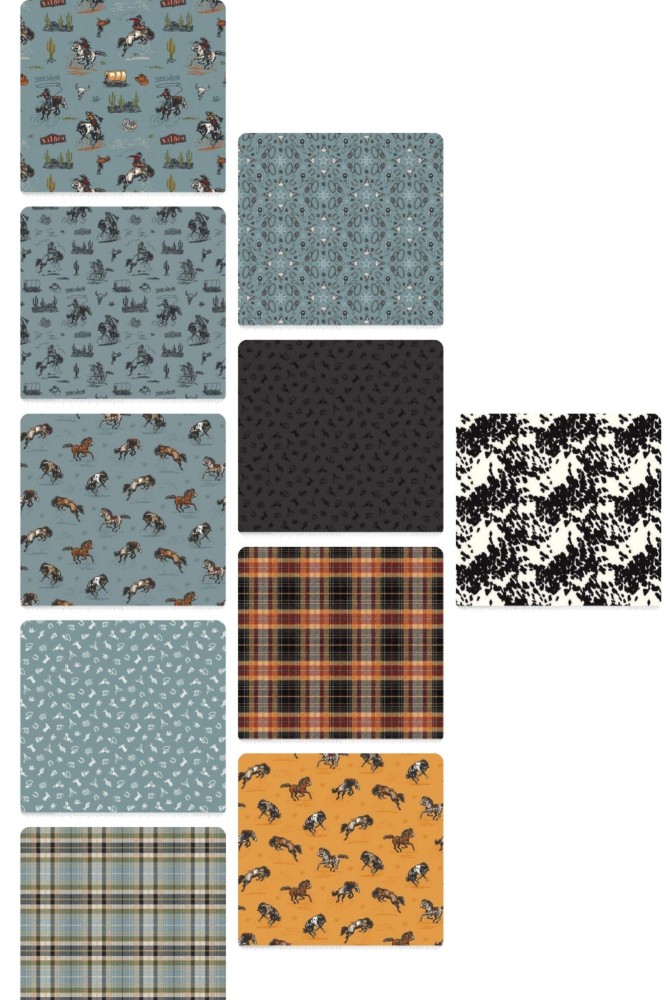 10 Fat Quarters - Assorted John Wayne Courage Storm & Charcoal Fat Quarter Bundl