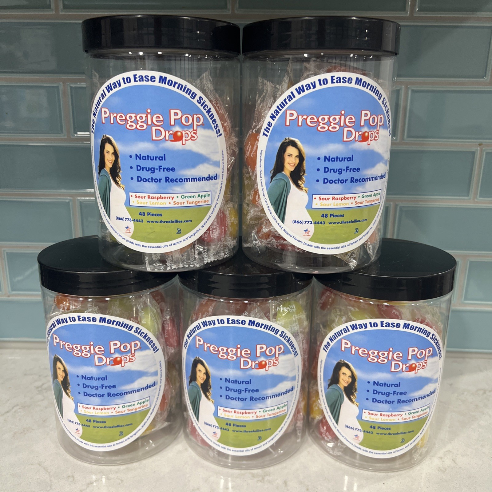 5X Preggie Pop Drops Morning Sickness Apple Raspberry Lemon Tangerine 240pc $80