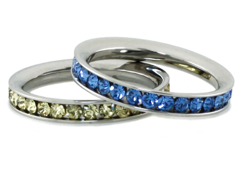 Stainless Steel Eternity Color Crystal Stackable Fashion Ring 3MM (ALL COLORS)