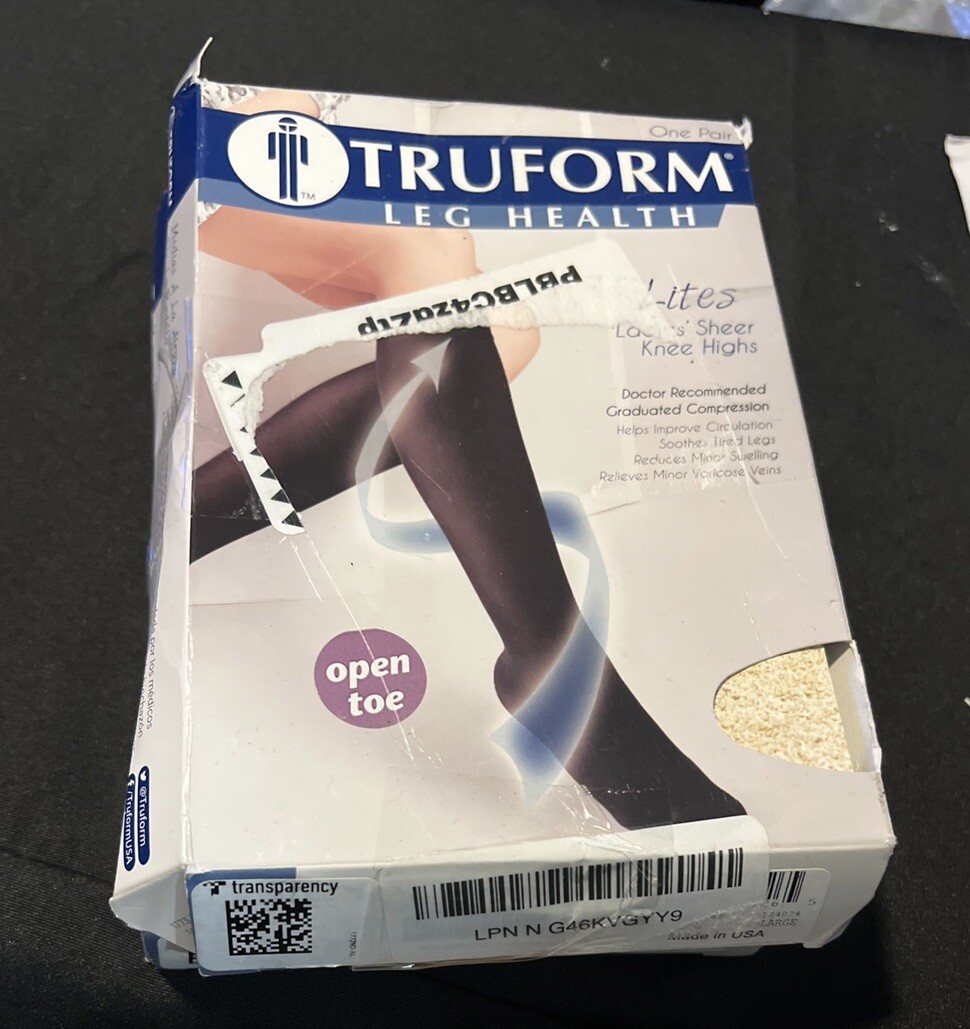 TRUFORM Leg Health Lites Large 1772 Nude Ladies Sheer Knee Highs 15-20 MmHg New