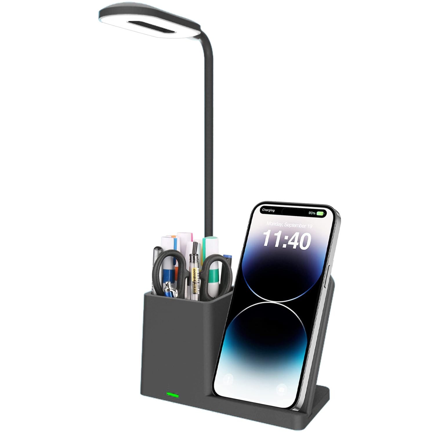 Modern Pen Holder Pencil Holder with Lamp and 15W Wireless Charging Stand Bla...