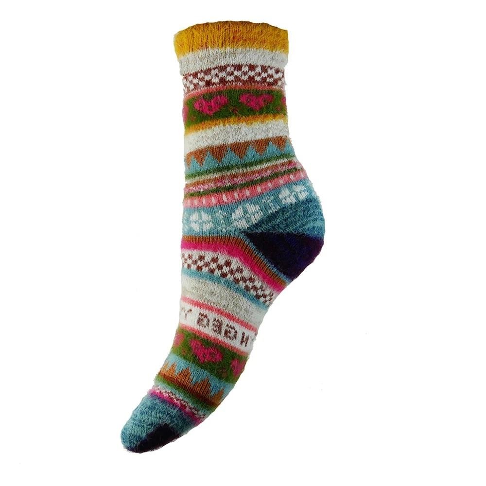 Ladies Socks Soft Wool Blend Women's UK 4-7 Scandi Patterned Orange Cuff Gift