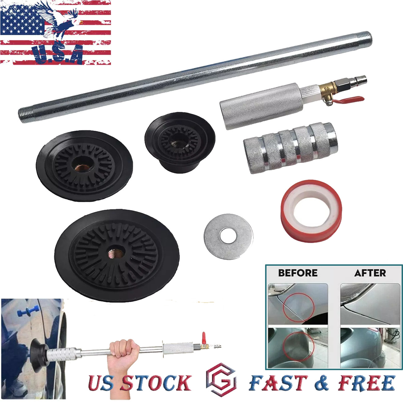 Air Pneumatic Dent Puller Car Auto Body Repair Tool Suction Up Cup Slide Hammer