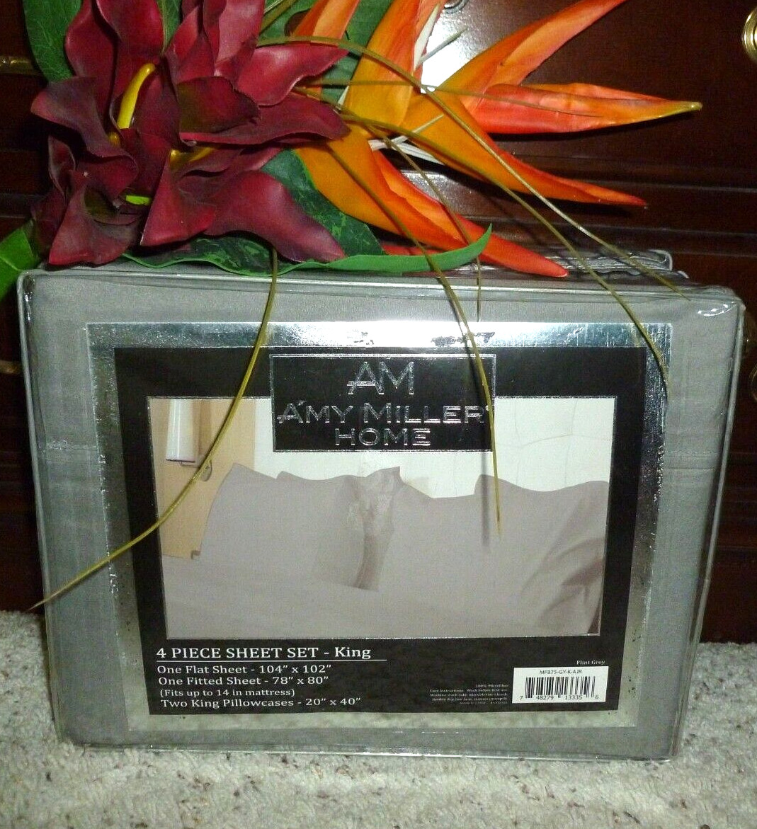 NEW King Sheets 4 Piece Set Flint Gray Supersoft Microfiber by Amy Miller Home