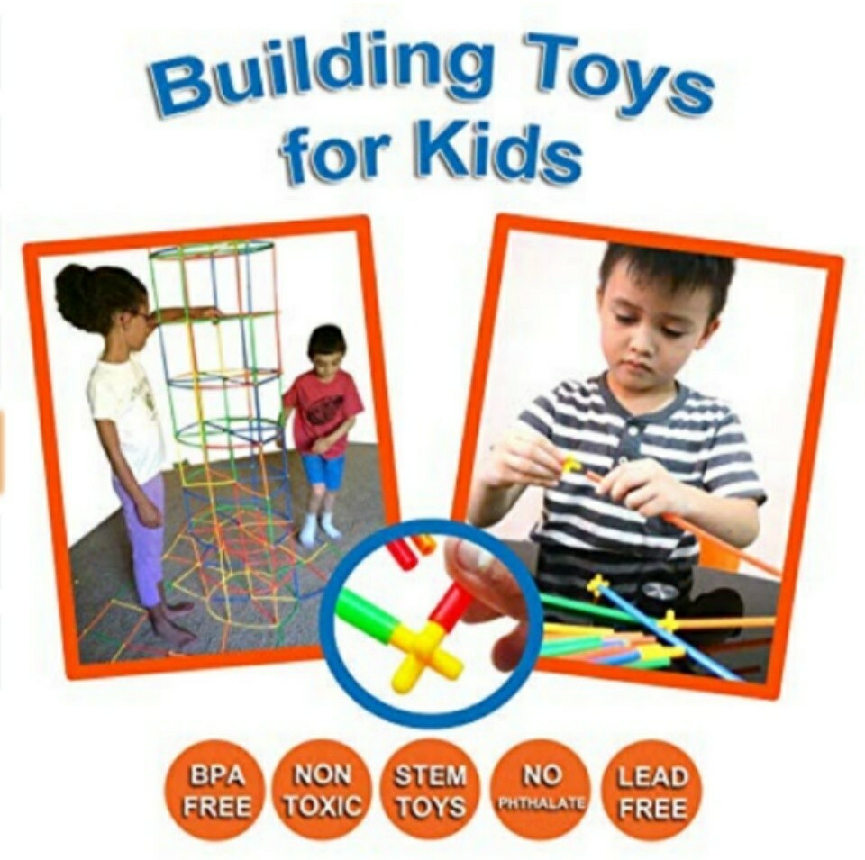 Skoolzy STEM Toys Straws and Connectors Building Kits - 200 pc Fine Motor Skills