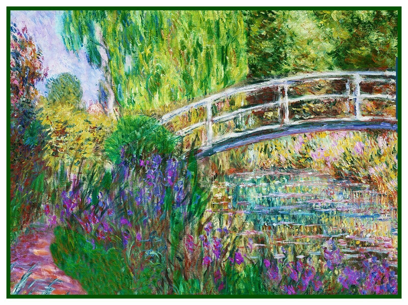 Impressionist Monet's Garden Bridge Over Pond Counted Cross Stitch Pattern