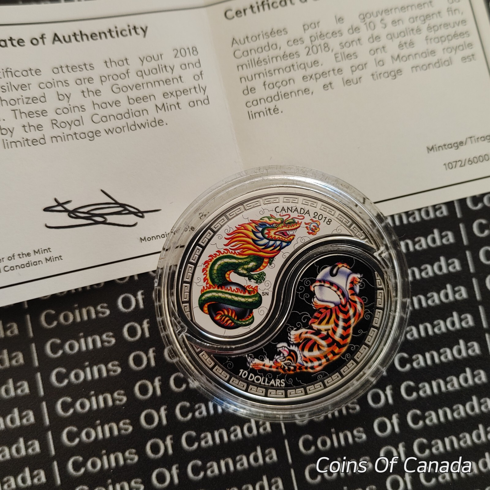 2018 Canada $10 Silver Coin Black White Yin + Yang Tiger + Dragon #coinsofcanada