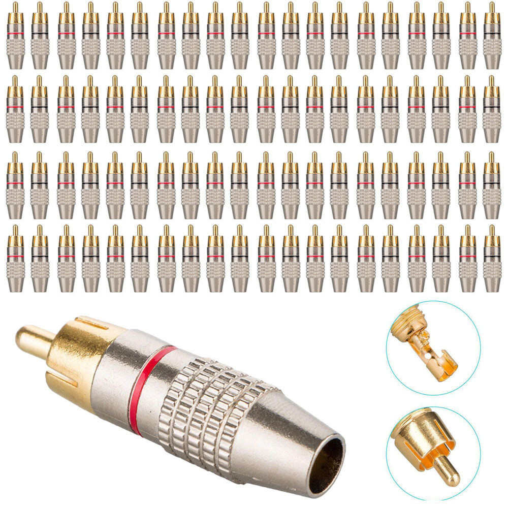40/80pcs RCA Male Plug Solder Free Gold Audio Video Adapter Connector Plug USA