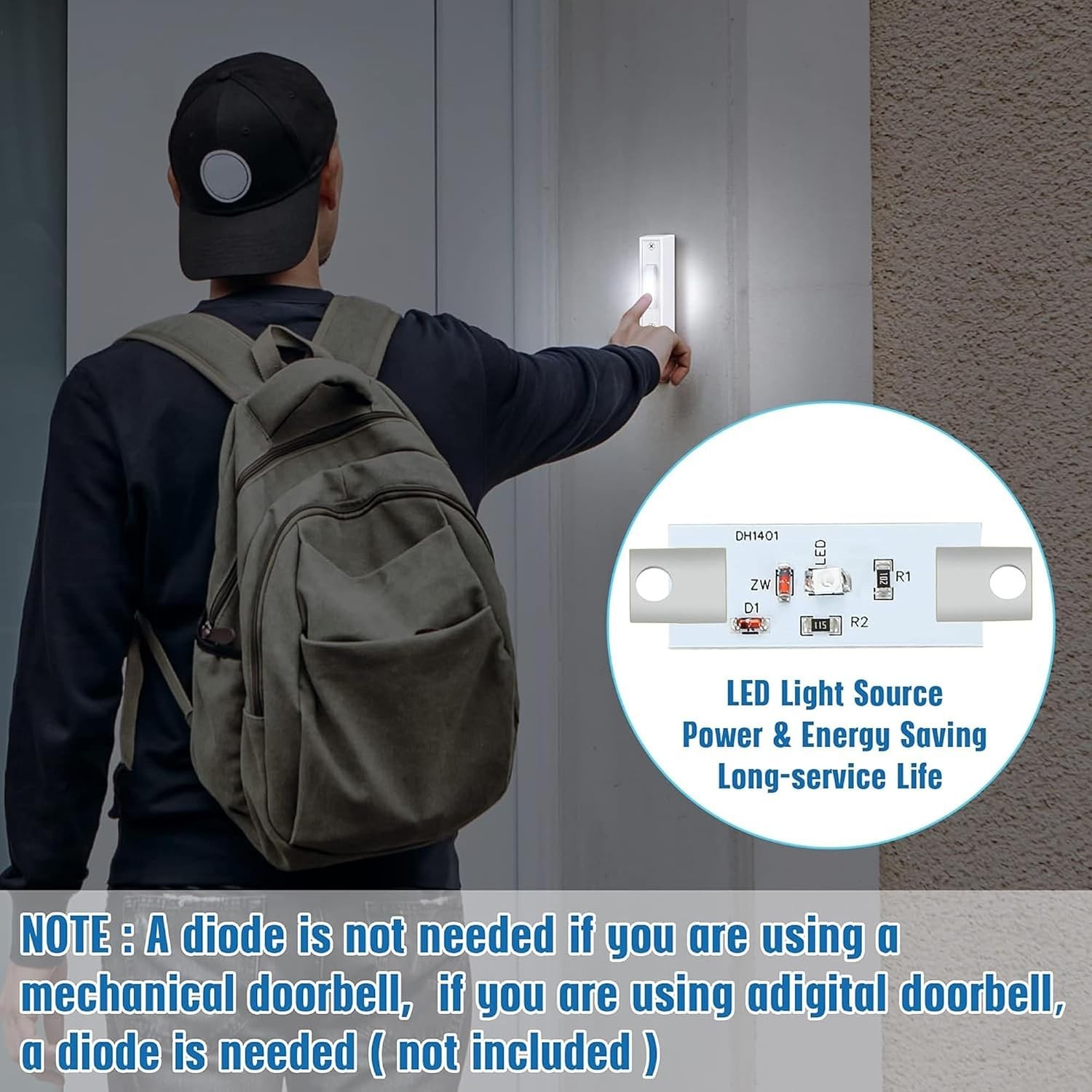 Lighted Push Button Doorbell - Energy-Saving Wired Solution (Pack of 2)