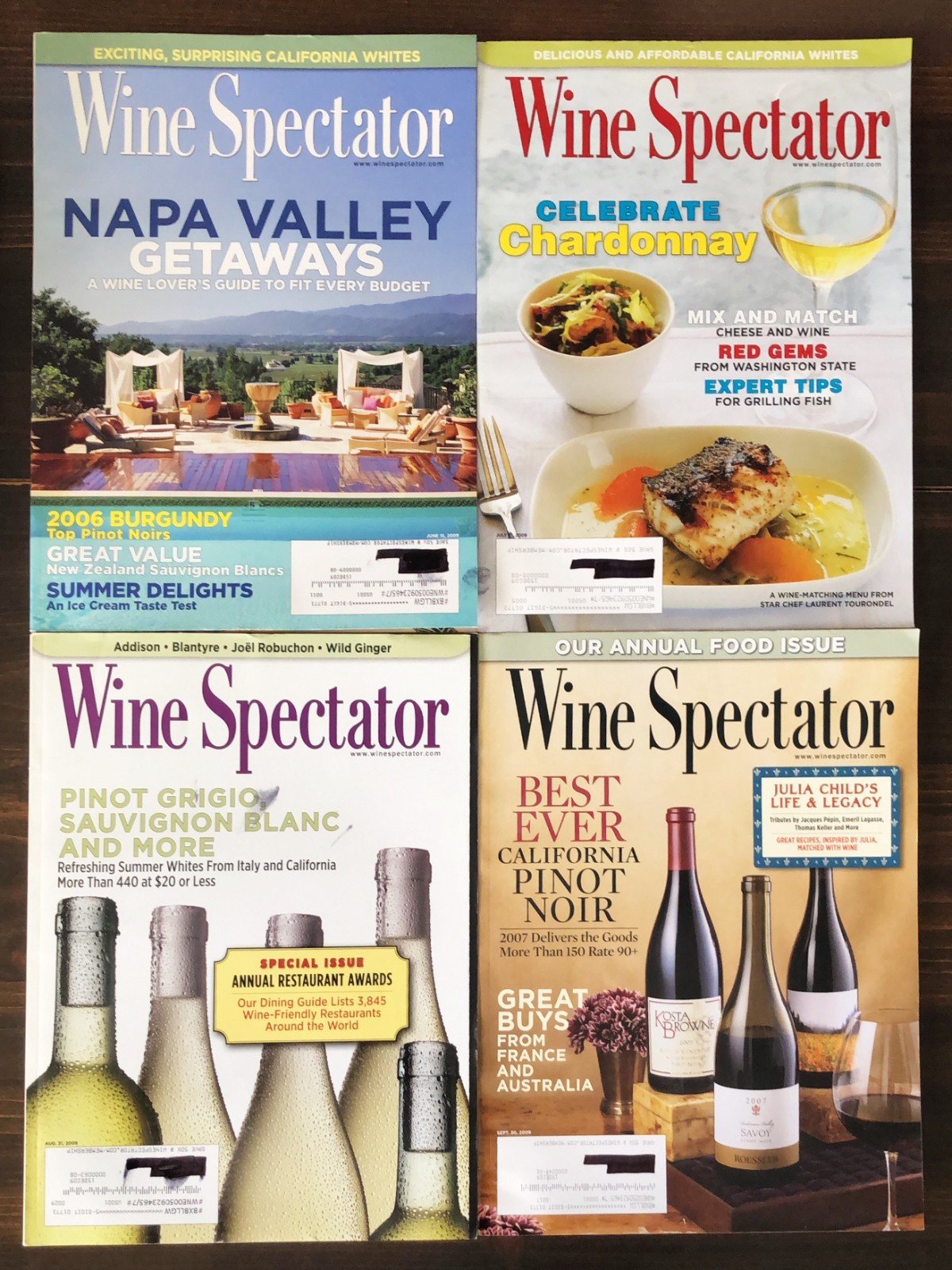 2009  Wine Spectator Magazine - Lot of 4 (Jun 15, Jul 31, Aug 31, Sep 30)