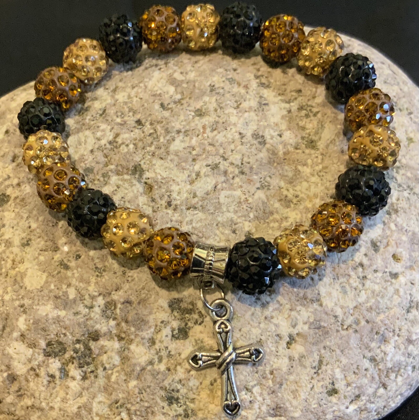Shamballa Stackable Bracelet 8mm Handmade With Cross Charm