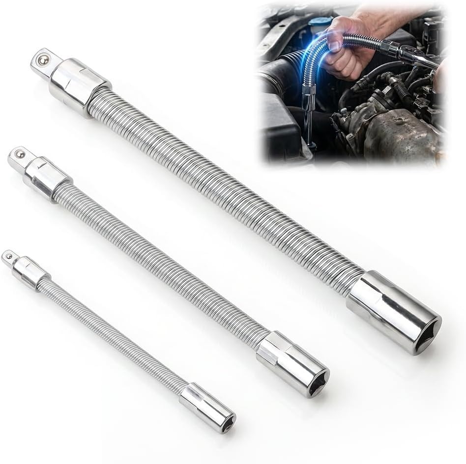 Flexible Socket Extension Rod Set for Ratchets, 1/4", 3/8", 1/2"